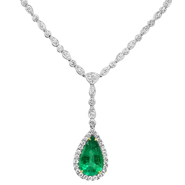 18K Pear Shape Emerald Diamond Necklace